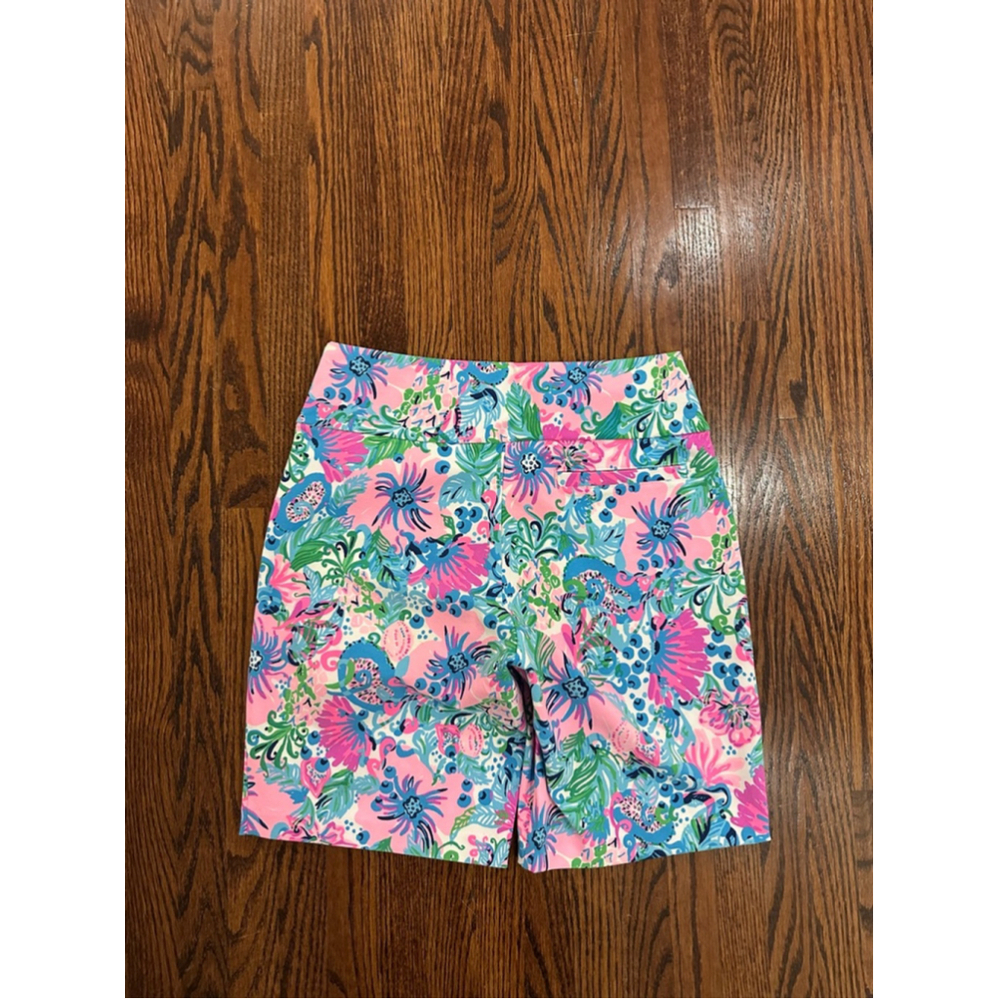 Women's Lilly Pulitzer Luxletic Shorts Size 2 Pink Blue Floral Print - Picture 2 of 8